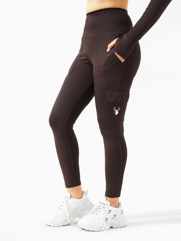 Detailed Cargo Pocket Legging in Brown